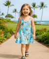 Pualani Girls Hawaiian Dress with Scarf Hem Light Sky Blue