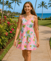 Pualani Girls Hawaiian Dress with Scarf Hem Pink