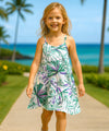 Girls Watercolor Palms Scarf Hem Dress Green