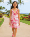 Girls Watercolor Palms Scarf Hem Dress Pink