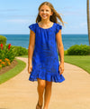 Akela Girls Dress Hawaiian with Cap Sleeves Royal Blue