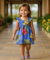 Hibiscus Pullover Girls Flower Dress Ocean Blue