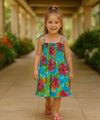 Hibiscus Smock Top Rayon Girls Dress Ocean Blue