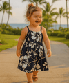 Moana Girls Hawaiian Spaghetti Straps Dress Navy