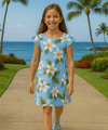 Girl's Tiare Plumeria Flower Hawaiian Dress Light Sky Blue