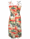 Hana Hou Knee Length Smocked Rayon Hawaiian Dress