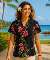Hawaiian Rayon Shirt for Women Bamboo Hibiscus Island Black