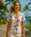 Hawaiian Rayon Shirt for Women Bamboo Hibiscus Island White