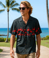 Chest Border Red Flamingos Aloha Men's Shirt Black