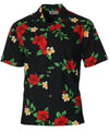 Black Cotton Red Hibiscus Hawaiian Shirt