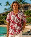 Kekoa Hibiscus Cotton Men's Hawaiian Shirt Red