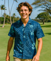 Cotton Poplin Niihau Men's Hawaiian Shirt Navy
