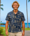 Kona Resort Tapa Aloha Men Shirt Navy