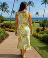 Alapai Tea Length White Hawaiian Dress