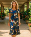 Wainapanapa Orchid Hawaiian Dress with Sleeves Navy