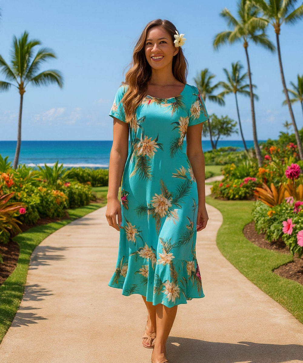 Ceres Rayon Hawaiian Dress with Sleeves