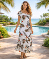 Wainapanapa Orchid Hawaiian Dress w/Sleeves White Mid Length Dress