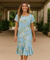 Waioloa Hawaiian Dress with Sleeves Light Blue