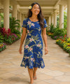 Waioloa Hawaiian Dress with Sleeves Navy