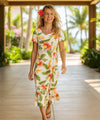 Iliwai Orchid Hawaiian Dress with Sleeves Beige