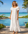 Long Ruffled White Hawaiian Muumuu Dress