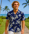 Kamea Rayon Men's Hawaiian Shirt Navy