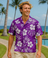 Kaui Mens Cotton Aloha Shirt Purple
