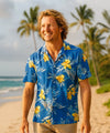 Keilani Island Rayon Men Aloha Shirt Royal Blue