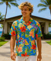 Leialoha Men's Cotton Hawaiian Shirt Ocean Blue