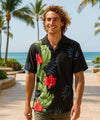 Orchid Panel Rayon Men's Aloha Shirt Black