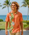 Orchid Panel Rayon Men's Aloha Shirt Coral