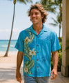 Orchid Panel Rayon Men's Aloha Shirt Light Sky Blue