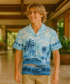 Palms and Diamond Head Aloha Shirt Blue