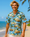 Short Sleeves Island Woody Men's Aloha Shirt Ocean Blue