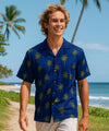 Short Sleeves Island Palm Trees Hawaiian Shirt Navy
