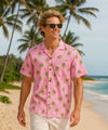 Short Sleeves Island Palm Trees Hawaiian Shirt Pink