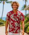 Kekoa Hibiscus Cotton Men's Hawaiian Shirt Red