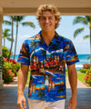 Surf Woody Time Tour Men's Hawaiian Shirt Royal Blue