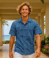 Tribal Tapa Cotton Poplin Hawaiian Shirt Blue