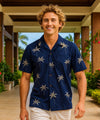 Tropical Nala Palms Cotton Men's Hawaiian Shirt Navy