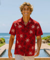 Tropical Nala Palms Cotton Men's Hawaiian Shirt Red