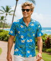 Plumeria Resort Rayon Relaxed Fit Aloha Shirt Ocean Blue