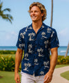 Outrigger Palms Rayon Men's Hawaiian Shirt Navy