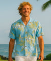 Short Sleeves Pali Orchid Men's Aloha Rayon Shirt Light Blue