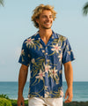 Short Sleeves Pali Orchid Men's Aloha Rayon Shirt Navy