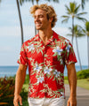 Short Sleeves Pali Orchid Men's Aloha Rayon Shirt Red