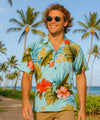 Hibiscus Relaxed Fit Hawaiian Shirt Aqua