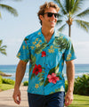 Hibiscus Relaxed Fit Hawaiian Shirt Light Sky Blue
