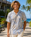 Cotton Reverse Fabric Tapa Honu Aloha Shirt Blue