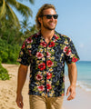 Hibiscus Big Island Cotton Men's Aloha Shirt Black